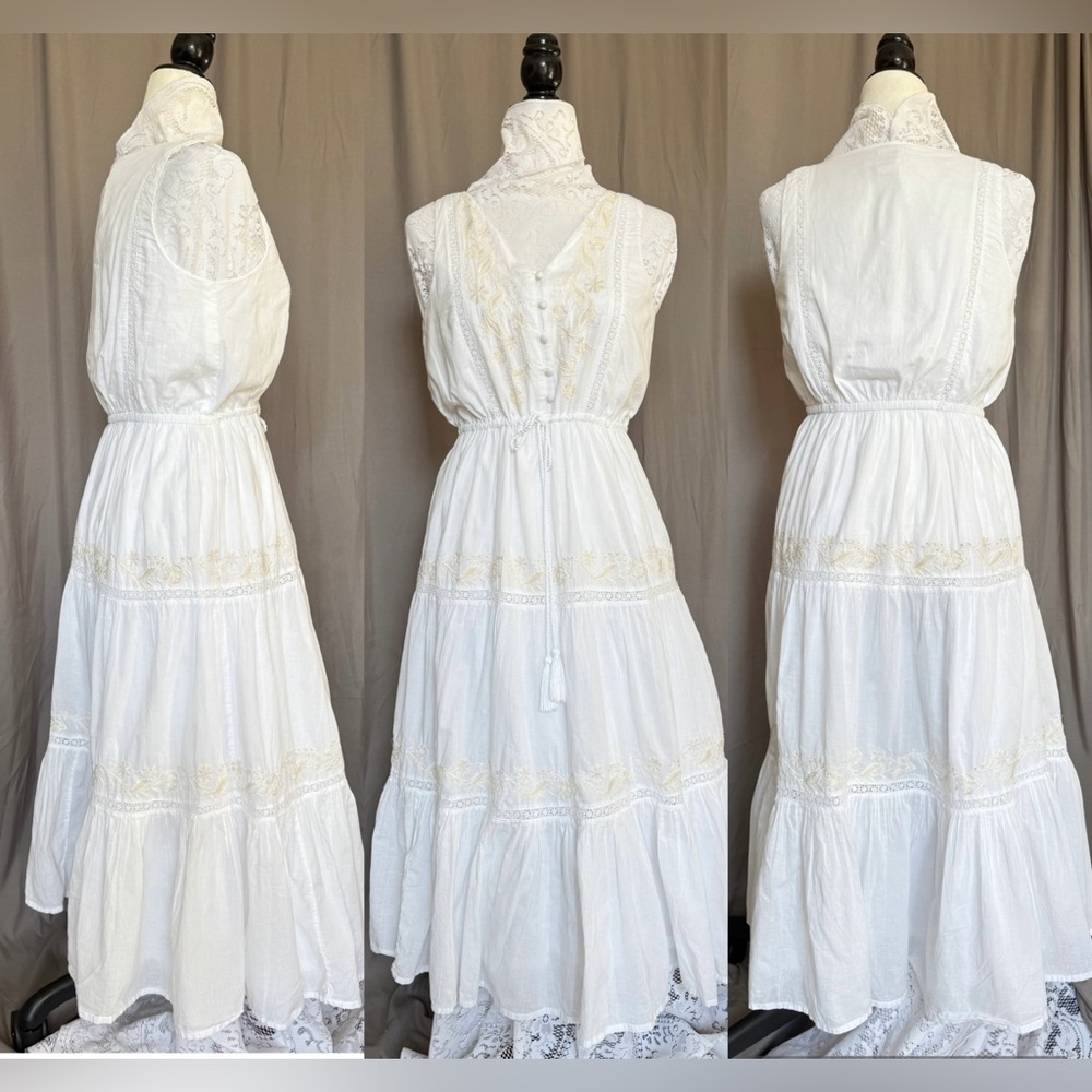 JOIE 100% Cotton Sleeveless Tiered Embroidered Long Length Midi Dress - S/M - Picture 1 of 14